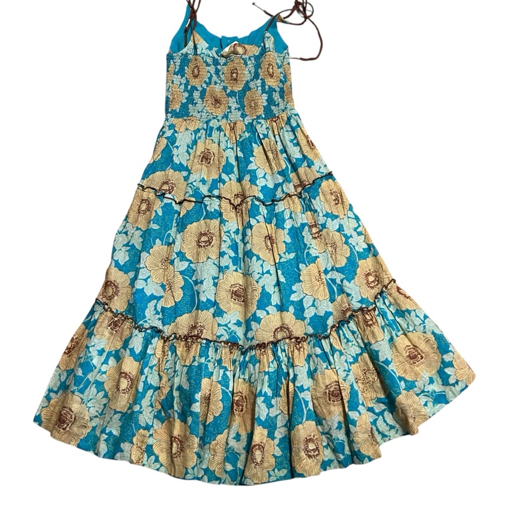 New Free People Adriel Tiered Dress Size Small Tie Straps Blue Ocean NWT - Picture 5 of 5